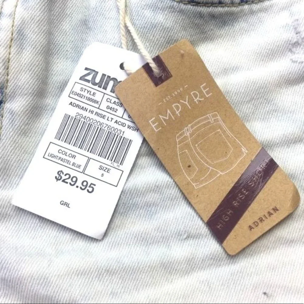 Empyre Adrian High Waisted Cut Offs Blue Denim Jean Shorts Juniors Size 5 New - Picture 6 of 9